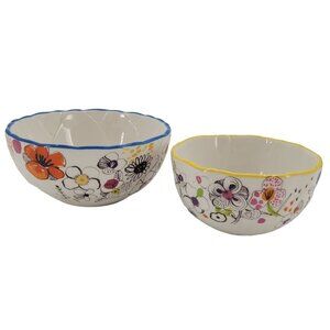 Tag bowls with colorful flowers, butterfly and bee set of 2
